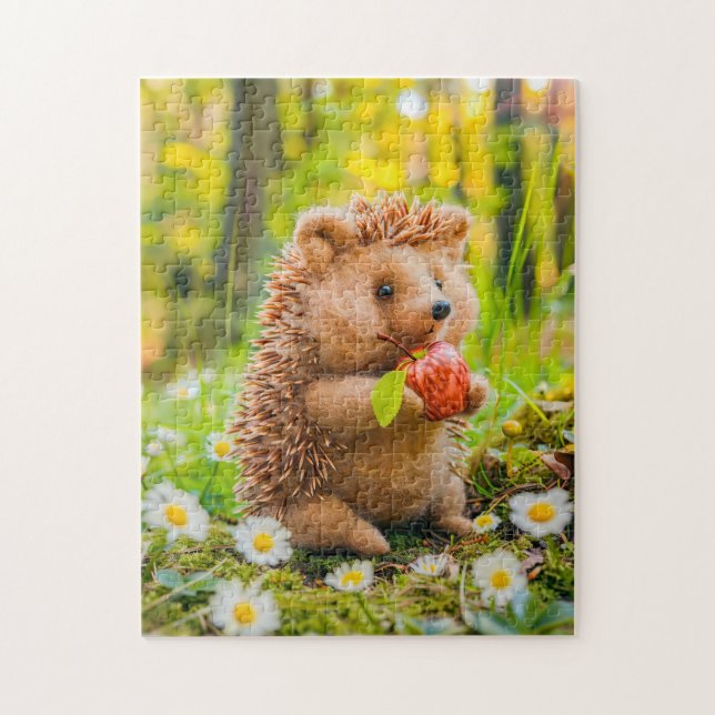 Hedgehog with Apple in Daisy Patch Jigsaw Puzzle (Vertical)