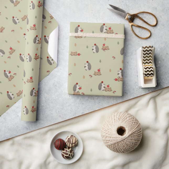 Hedgehog with apples wrapping paper (Crafts)