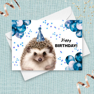 Hedgehog with Balloons and Party Hat Birthday  Card