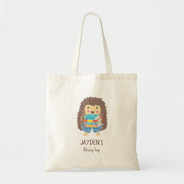 Hedgehog with Books Kid Library Bag (Front)