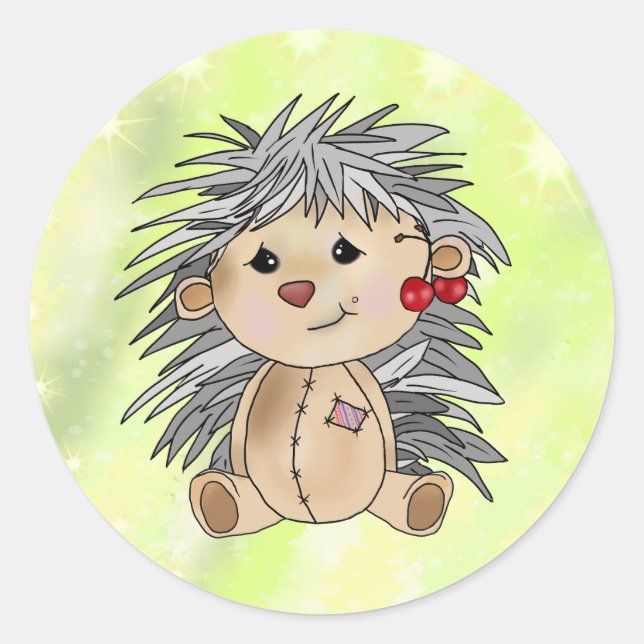 hedgehog with cherry classic round sticker (Front)