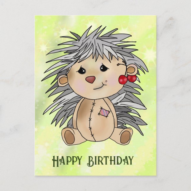hedgehog with cherry postcard (Front)