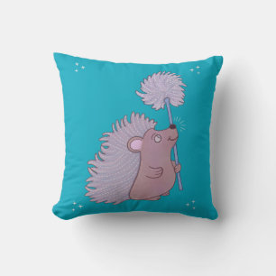 Hedgehog with Dandelion Cute Folk Art Nature Cushion