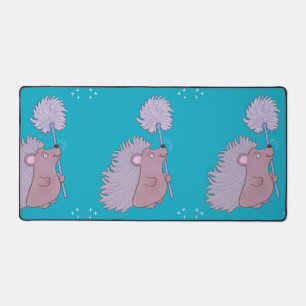 Hedgehog with Dandelion Cute Folk Art Nature Desk Mat