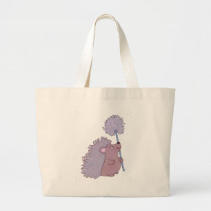 Hedgehog with Dandelion Cute Folk Art Nature Large Tote Bag