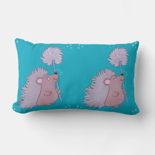 Hedgehog with Dandelion Cute Folk Art Nature Lumbar Cushion