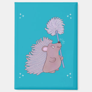 Hedgehog with Dandelion Cute Folk Art Nature Magnet