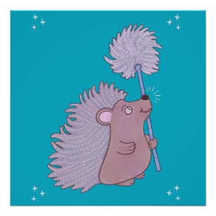 Hedgehog with Dandelion Cute Folk Art Nature Poster