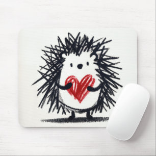 Hedgehog With Doodle Heart Mouse Pad