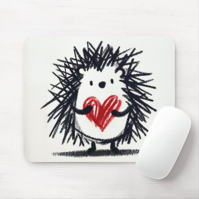 Hedgehog With Doodle Heart Mouse Pad (With Mouse)
