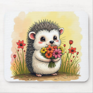Hedgehog With Flower Bouquet Mouse Pad