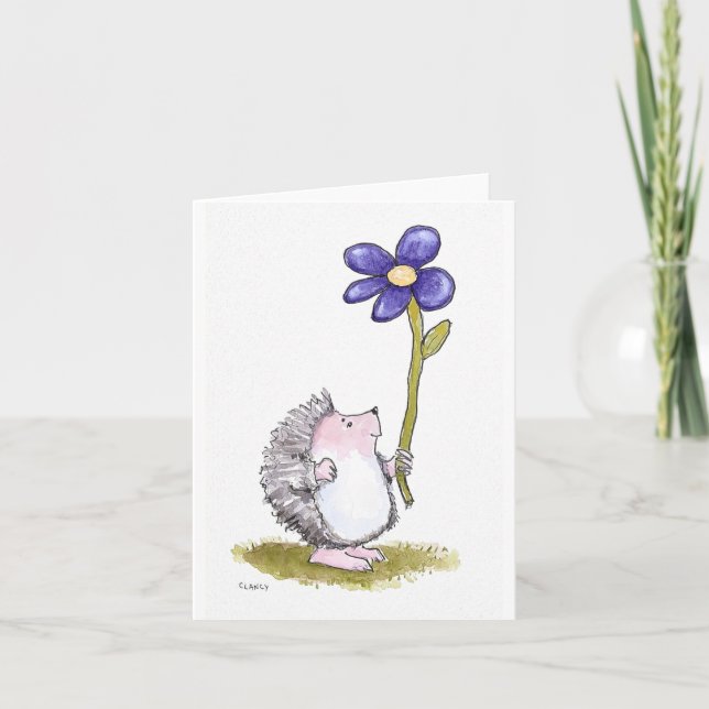 Hedgehog With Flower Card (Front)