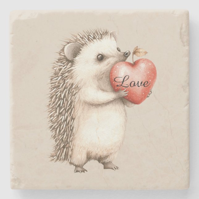 Hedgehog with Heart Love Stone Coaster (Front)