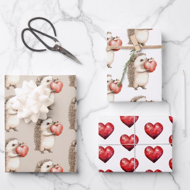 Hedgehog with Heart Love Wrapping Paper Sheet (Front)