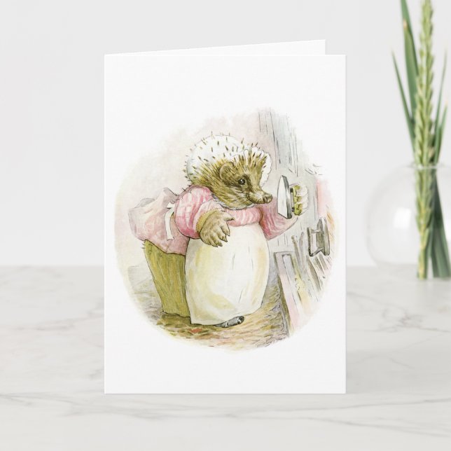 Hedgehog with Iron Mrs Tiggy-Winkle Card (Front)