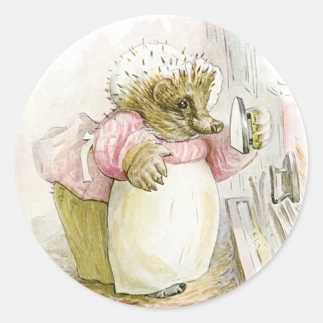 Hedgehog with Iron Mrs Tiggy-Winkle Classic Round Sticker (Front)