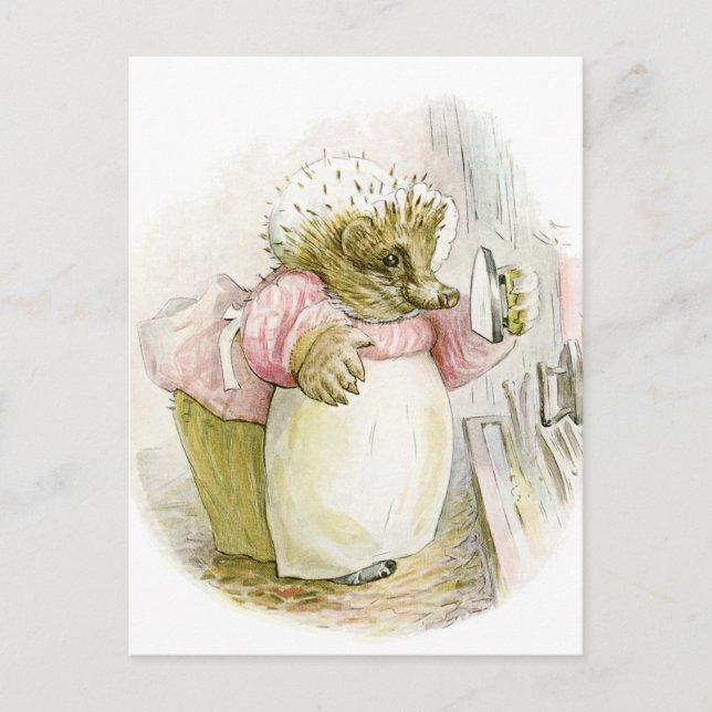 Hedgehog with Iron Mrs Tiggy-Winkle Postcard (Front)