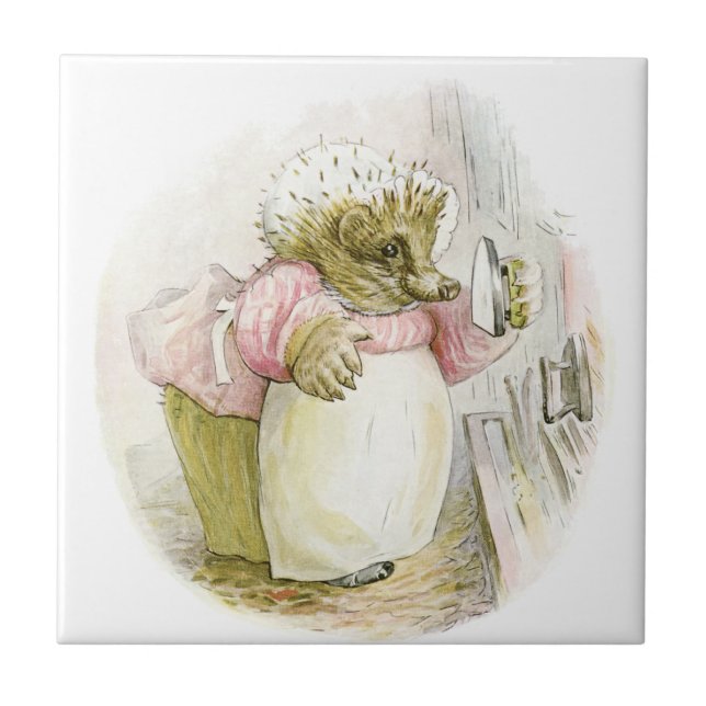 Hedgehog with Iron Mrs Tiggy-Winkle Tile (Front)