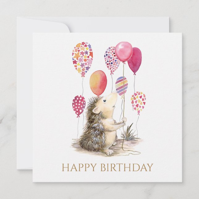 Hedgehog with pink balloons Happy Birthday (Front)
