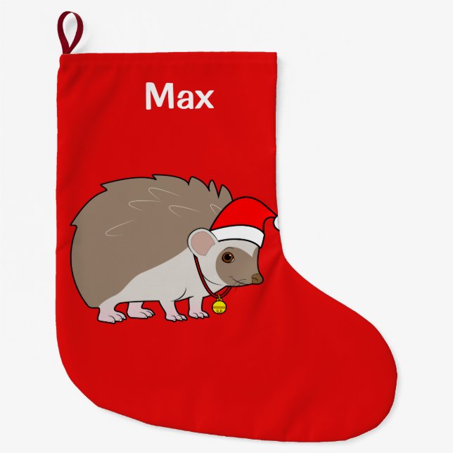 Hedgehog with Santa Hat Name Customisable Large Christmas Stocking (Front)