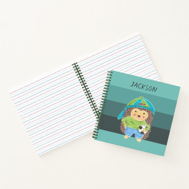 Hedgehog with soccer Ball Kid Green Notebook (Inside)