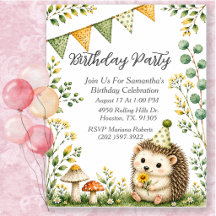 Hedgehog Woodland Animals Birthday Party