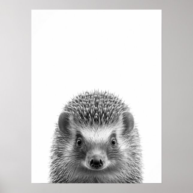 Hedgehog Woodland Modern Portrait black white Poster (Front)