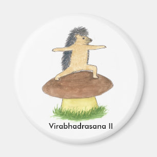 Hedgehog Yoga, Warrior II (with Text) Magnet