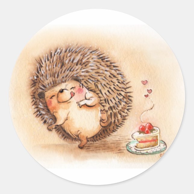 Hedgehog Yum Classic Round Sticker (Front)