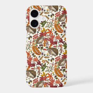 Hedgehogs and autumn forest flora on ivory