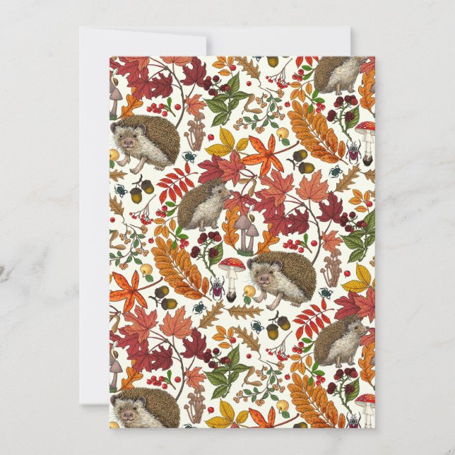 Hedgehogs and autumn forest flora on ivory (Front)