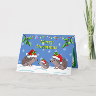 Hedgehogs and child Christmas Card