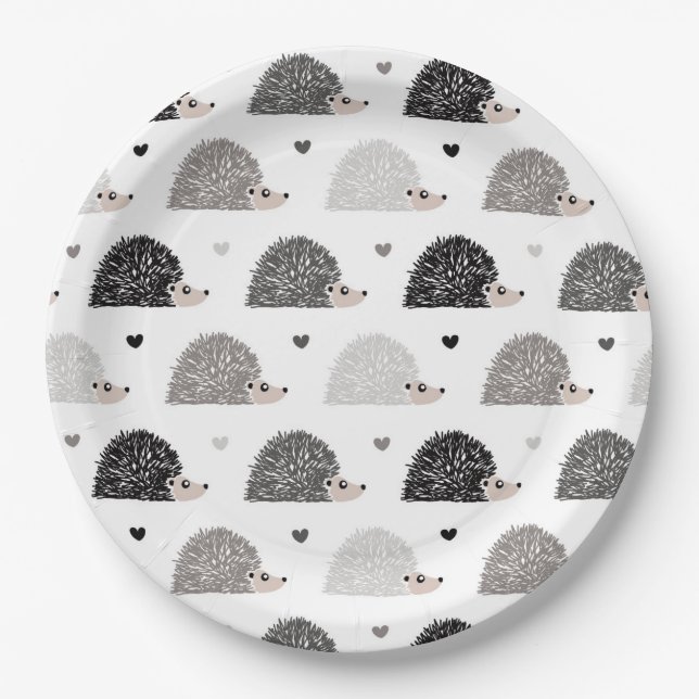 Hedgehogs and Hearts Paper Plate (Front)