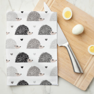 Hedgehogs and Hearts Tea Towel
