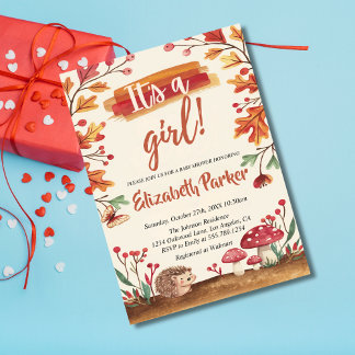 Hedgehogs and Mushrooms Fall Woodland Baby Shower Invitation