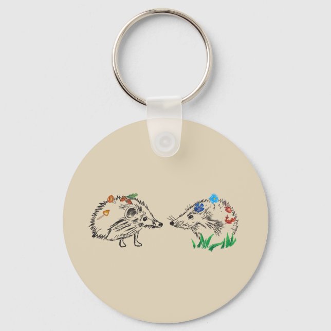 Hedgehogs Drawing Key Ring (Front)