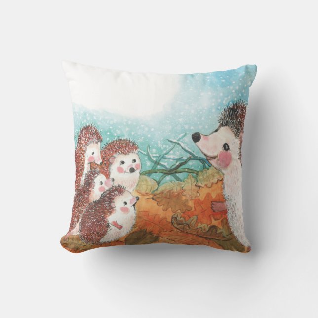 Hedgehogs Illustration   Cushion (Front)