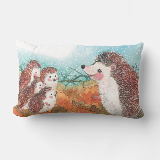 Hedgehogs Illustration  Lumbar Cushion (Front)
