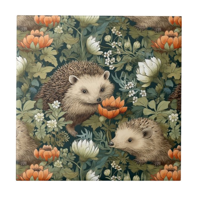Hedgehogs in an Old English Garden Ceramic Tile (Front)