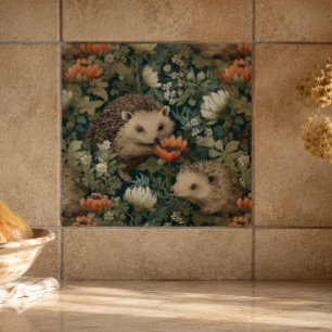 Hedgehogs in an Old English Garden Ceramic Tile