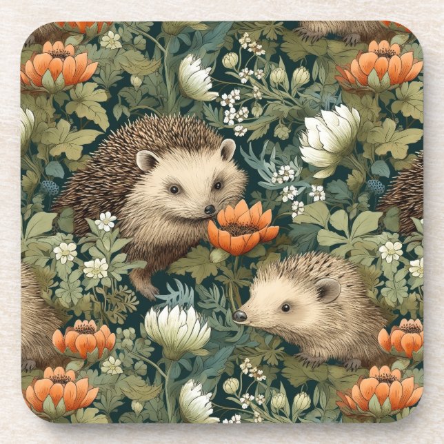 Hedgehogs in an Old English Garden Coaster (Front)