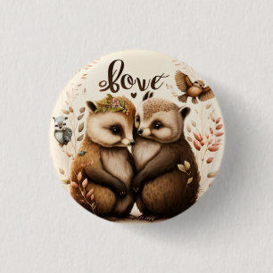  hedgehogs in love   3 cm round badge