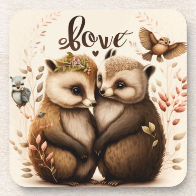  hedgehogs in love         coaster (Front)