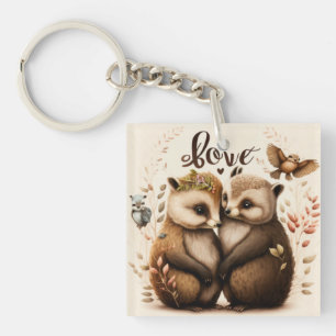 hedgehogs in love key ring