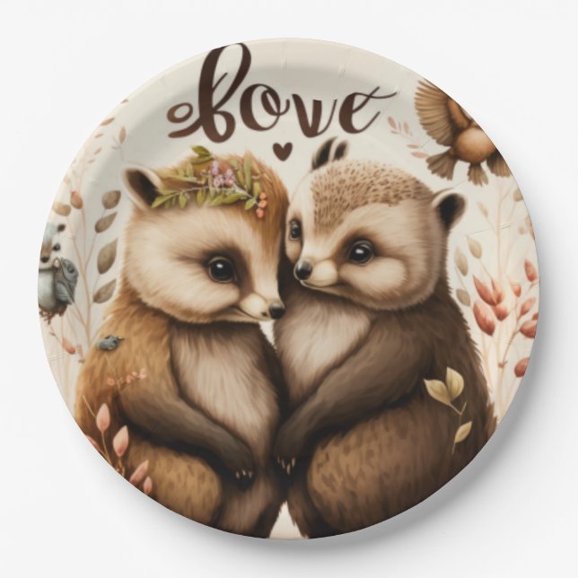  hedgehogs in love   paper plate (Front)