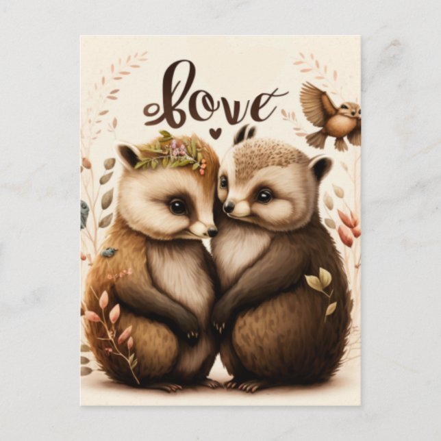  hedgehogs in love postcard (Front)