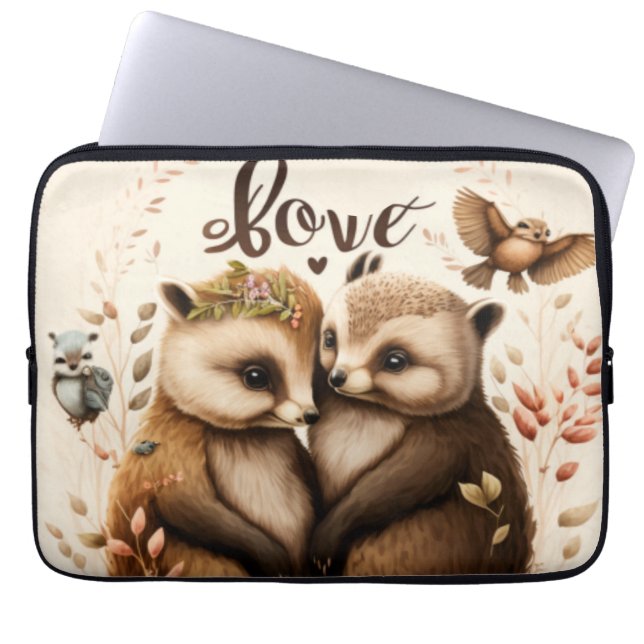  hedgehogs in love  poster laptop sleeve (Front)