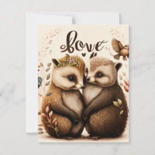  hedgehogs in love    RSVP card