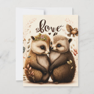 hedgehogs in love RSVP card
