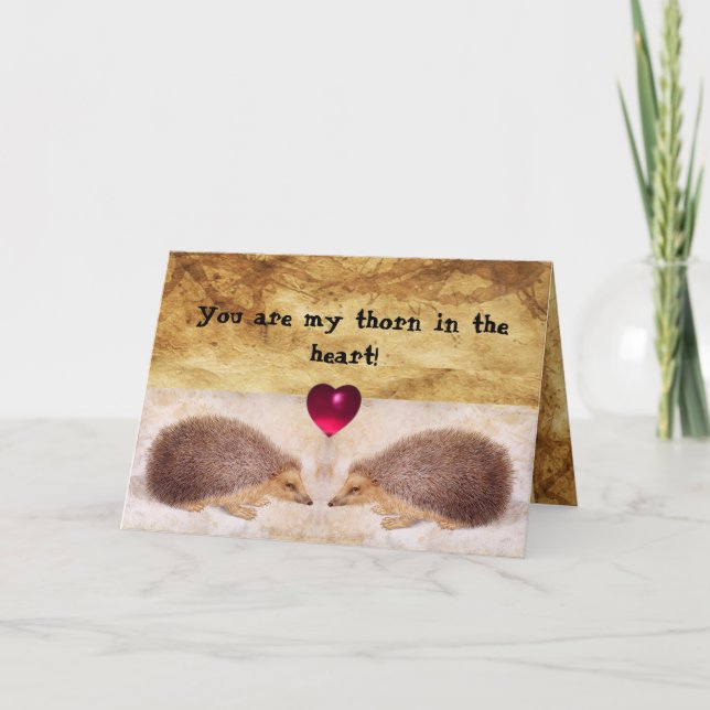 HEDGEHOGS IN LOVE Valentine's Day Parchment Holiday Card (Front)